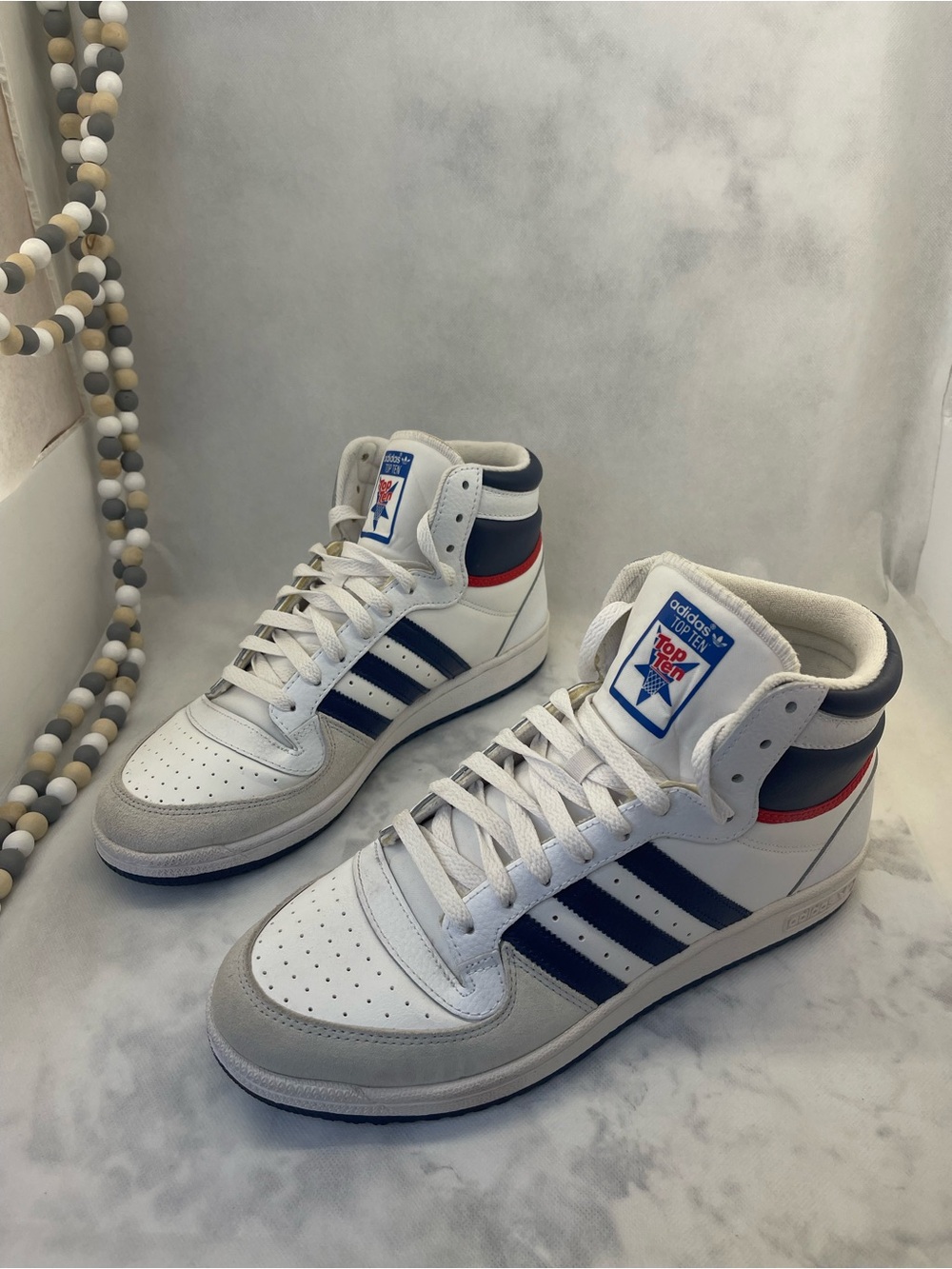 adidas White / Navy / Red High-Top Sneakers Men size 9.5